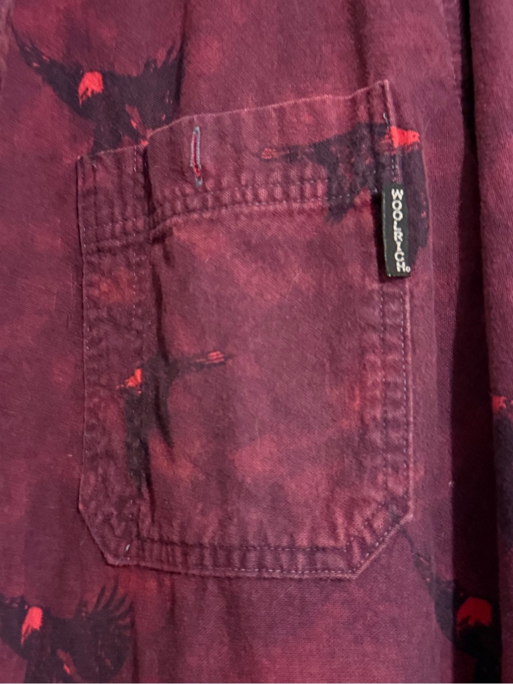 Woolrich Burgundy Bird-Print Pocket Shirt